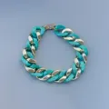 Geometric acrylic and gold chain necklace, turquoise link style detail view for women. - Turquoise & Gold
