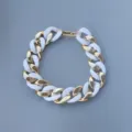 Chunky white acrylic and gold metal chain necklace, modern geometric clavicle collar jewelry. - Solid White & Gold