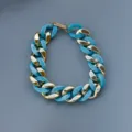 Chunky blue acrylic and gold chain necklace fashion statement geometric clavicle jewelry - Fluorescent Blue and Gold