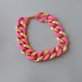 Chunky acrylic chain necklace with matte pink and polished gold interlocking links fashion jewelry - Rose Red Rubber and Gold