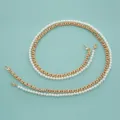 Détail de chaîne de sac DIY perles et métal, accessoire élégant pour bandoulière. - Corde en Cuir Or Rose & Perle (B314) / Corde en Cuir Or Rose & Perle