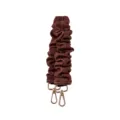 Brown ruffled denim bag strap short handbag chain accessory with gold clasps for phone case - Rust Red