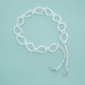 White beaded bag strap and phone chain, woven pearl bead design with metal clasps. - Luminous White