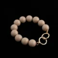 Beige round bead bag strap replacement handle with gold metal rings for women handbags. - Apricot