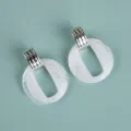 Oversize white acrylic marble dangle earrings, stylish metal top fashion jewelry piece. - Exaggerated Geometric Hoop / Glossy White