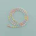 Colorful beaded bag chain detail view, pastel acrylic cylinder beads with gold clasps. - 120 cm / Multicolor