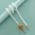 White acrylic chain strap with amber bead and gold clasps for DIY bag or phone case. - Luminous White