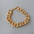 Chunky geometric acrylic and metal chain necklace in beige and gold color block variant style. - Rubber Apricot and Gold