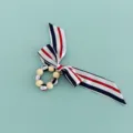 Creative silk scarf wrapped beaded bow wood bead keychain and bag decoration accessory. - B346-K (Red White Blue Stripe)