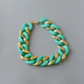 Chunky acrylic and gold-tone chain necklace, stylish multi-color variant fashion jewelry. - Green Rubber and Gold