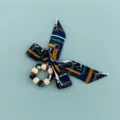 Stylish blue silk scarf wooden bead keychain bow bag charm fashion accessory chic - B346-E (Dark Blue Chain Belt Print)
