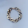 Chunky acrylic and gold metal chain necklace, geometric interlocking link choker fashion. - Water Gray and Gold