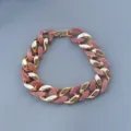 Pink acrylic and gold metal chunky chain necklace, stylish geometric clavicle chain jewelry. - Two-tone Pink & Gold