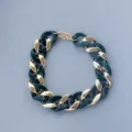 Chunky acrylic chain necklace for women, stylish color block metallic link choker jewelry. - Dark Green and Gold
