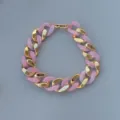 Chic pink acrylic and gold metal chunky chain necklace, stylish geometric clavicle jewelry. - Luminous Pink & Gold