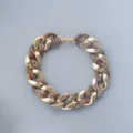 Chunky acrylic and gold chain link necklace, stylish geometric choker for women daily wear. - Snowflake Brown & Gold
