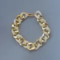 Chic geometric acrylic and gold metal chunky chain necklace stylish choker jewelry accessory. - Fluorescent Yellow and Gold