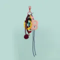 Κρεμαστό τσάντας DIY και μπρελόκ με ροζ δερμάτινο γράμμα Β, δαχτυλίδια μπαμπού και σχοινί - Στυλ Γράμμα B (B402-B)