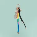 Detailed close-up of the colorful woven rope keychain featuring cute sports racket charms. - Colorful
