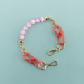 Short phone case chain strap decorative pink beads gold hardware acrylic links accessory - Pink Faceted Bead Chain