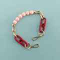 Short phone chain strap, pink beads red resin links gold hardware, 40cm decorative strap. - Pink Faux Pearl Red Chain