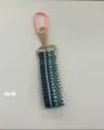 Short braided keychain strap with blue green stripes, metal clasp and pink hook. - Style DIY-16