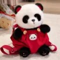 Cute panda plush backpack with red overalls, soft stuffed animal bag for kids and daily use. - 35 cm / Panda Backpack