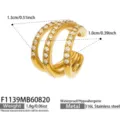 Close-up detail of the 18k gold plated stainless steel multi-layer paved crystal ring. - 3-Layer Spiral Ear Clip (Single) / Gold