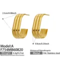 18K Gold Plated Stainless Steel Layered Square Open C-Hoop Earrings for Women Daily - Triple Layer Style / Gold (Model:A)