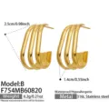 Aretes de aro C abiertos cuadrados de capas chapados en oro de 18k de acero inoxidable - Dorado (Modelo:B)