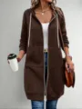 Women's long brown zip-up hooded sweatshirt casual outerwear pocket hoodie casual top - 3XL / Tops / Coffee