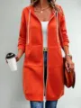 Orange long hooded sweatshirt detail, casual zip-up jacket design with drawstring hood. - Orange Red