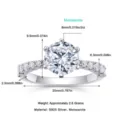 S925 Silber Moissanit Ring Luxus Verlobungsring Ehering für Damen glänzender Schmuck - US-Größe 5 (HK 11) / Moissanit Ring - 2 Karat