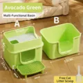 Große geschlossene Katzentoilette Haustierklo mit Fußpedal in grünem Anti-Spritzer-Design - Minzgrün [Set] 55 cm extra großes Katzenklo mit Trittbrett / Inklusive Schaufel + Deodorant-Packung