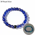 Glow in the dark blue glass bead bracelet with starry sand stone healing crystal jewelry. - 8mm / Sapphire Blue