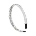 Close-up detail of sparkling crystal rhinestone hair band, elegant silver sparkle design detail. - White K/Silver