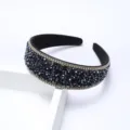 Elegant wide crystal headband with sparkling rhinestones, vintage black hair hoop for women. - Dark Blue