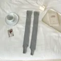 Grey knitted stirrup leg warmers ballet style vertical stripe slouch socks for women summer. - One Size / Light Gray