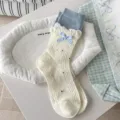 Süße Damen Socken mit Schleife, Strick Design mit Punkten und Rüben für den Herbst. - Einheitsgröße / Karierter Schleife