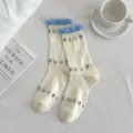 Damen weiße Baumwolle Socken süße Rüschen Blumen vintage ästhetisch lässig süße Strümpfe - Einheitsgröße / Weiß