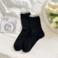 Damen Sommer Mesh Schleife Rüschen Mid-Tube Socken, süße schwarze lässige dünne tägliche Mode. - Einheitsgröße / Schwarz