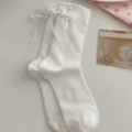 Weiße Spitzen Schleife Wadenstrümpfe, süßer Ballett Core JK Stil Damen Mode Socken. - Einheitsgröße / Weiß