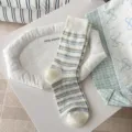 Korean style striped mid-tube socks for women, versatile casual daily wear knit socks. - One Size / Striped