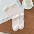 Süße Spitzenbesatz Mittelsocken für Damen, atmungsaktives Mesh-Design, süße rosa Alltags-Freizeitsocken. - Einheitsgröße / Rosa