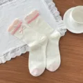 Süße Mittelsocken mit Schleife und Rüschen, atmungsaktive Freizeitsocken für Damen. - Einheitsgröße / Rosa Schleife