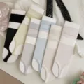 Summer thin vertical striped stirrup leg warmers women ballet style cute calf socks - One Size / White