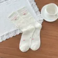 Sweet floral lace mesh mid-tube socks for women, breathable cotton summer casual cute socks. - One Size / Little Floral