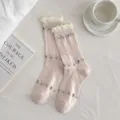 Calze al polso floreali carine da donna con volant delicati, morbido cotone primaverile. - Taglia unica / Rosa