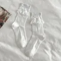 Suesse weisse Spitzen Rueschen Schleife Socken Netz Sommer kawaii jk Damen Kniestruempfe - Einheitsgröße / Weiß