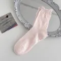 Rosa gerüschte Mesh-Mittelsocken, atmungsaktive hohle Spitzen Socken für Damen Sommer - Einheitsgröße / Rosa